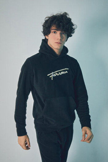 Fulla Moda Φούτερ Fleece με κουκούλα - Κέντημα με γράμματα και τσέπες καγκουρό