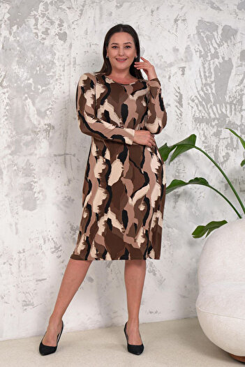 Neşeli Butik Women's Print Secret Pocket Detail Plus Size Dress