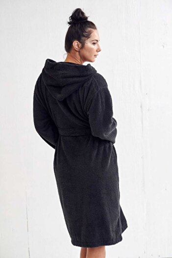 Denia Home Textile Hooded Unisex Black Bathrobe