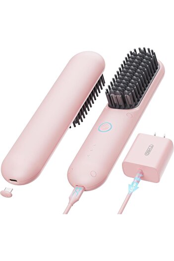 TYMO Porta PRO Cordless Hair Straightener Brush, Cordless & Fast Charger Dual Power, Pink