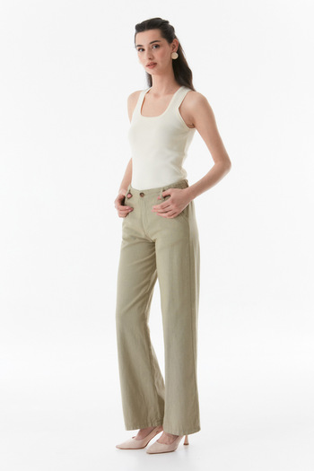 Fulla Moda High Waist Palazzo Linen Trousers