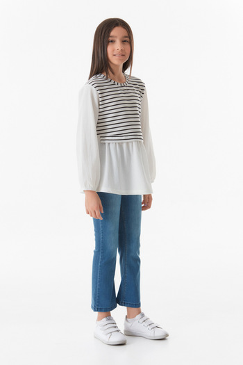 Fulla Moda Striped Crew Neck Girl's Blouse