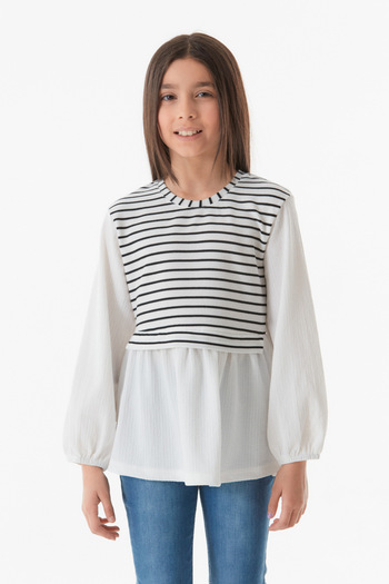 Fulla Moda Striped Crew Neck Girl's Blouse