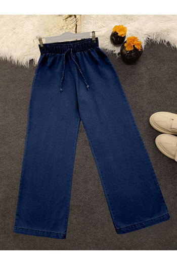 Modamorfo Wide Leg Elastic Waist Lace Detailed Jeans - Indigo