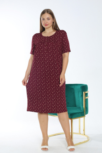 İntensive Printed Buttoned Women's Plus Size Short-Sleeved Lycra Nightgown