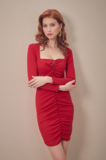Fulla Moda Gathered Front Square Collar Dress