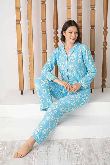CALİA Women's Front Buttoned Long Sleeve Fleece Plush Winter Warm Pajamas Set