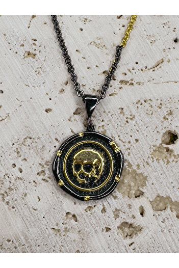 CAPO by Aytaç Yamaç CAPO MEMENTO MORI 925 Ayar Gümüş Üzeri Altın Kaplama Kurukafa Madalyon Kolye