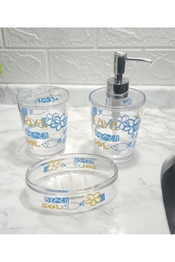 Bosphorus Acrylic Sea Pattern 3-Piece Bathroom Set Acrylic White 3 Pieces