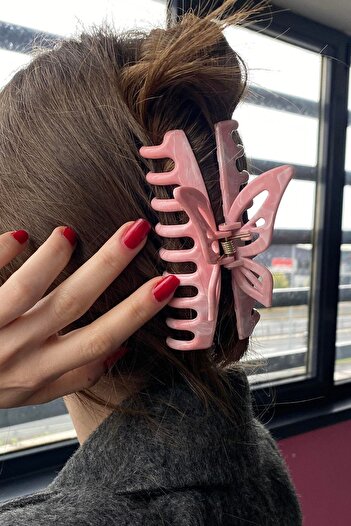 TAKIŞTIR Pink Color Butterfly Figured Bone Peg Buckle