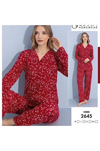 Mrs Justin Rio Mammy Women's Suede Front Buttoned Snowflake Pattern Pajamas Set 2645