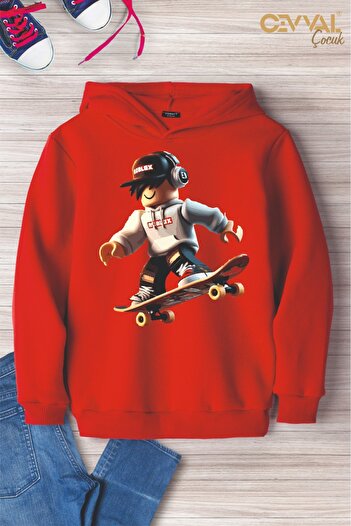 Cevval Printed Hooded Oversize Children's Sweat Shirt