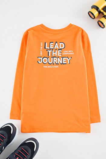 TRENDYOLKIDS Orange Boy's Back Printed Knitted T-Shirt Tkdaw25Ts00033