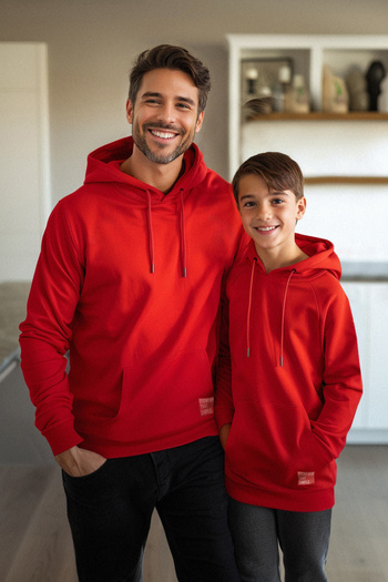 TRENDYOLKIDS Unisex Burgundy Mini Sweatshirt - Father-Son Printed, Knitted Tkdaw25Sw00072
