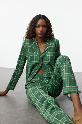 Trendyol Collection Green Plaid Cotton Pajamas Set - Thmaw20Pt0266