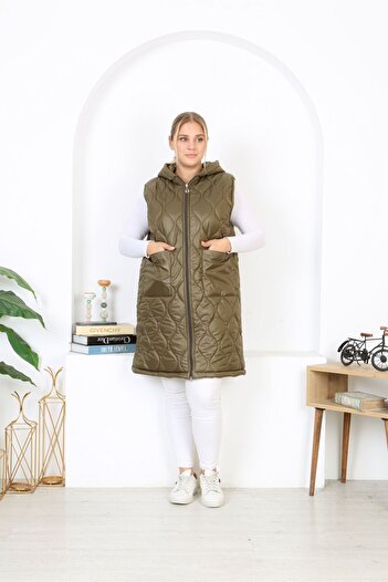 Butik Nilyam Women's Large Size Inner Lined Quilted Puffer Vest 24649