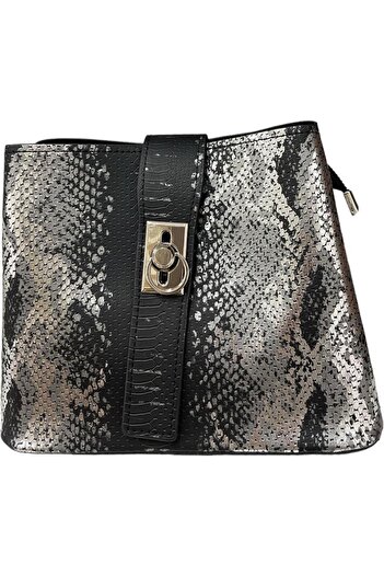 Matthew Cox T749 Black Pearlescent Snake Women's Hand and Shoulder Bag