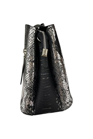 Matthew Cox T749 Black Pearlescent Snake Women's Hand and Shoulder Bag
