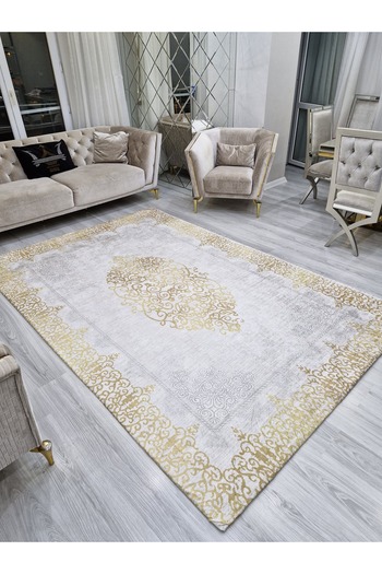 ALLGELSİN 6m2 Meter Square Washable Carpet Cover - 200x300cm, Elastic Bottom, Modern Striped