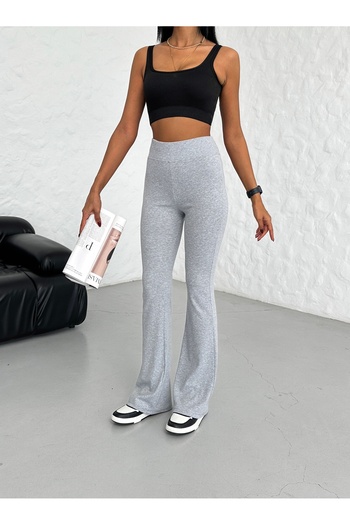 veres Women's Gray Combed Fabric Waist Ribbed Spanish Leg Y2K Trousers