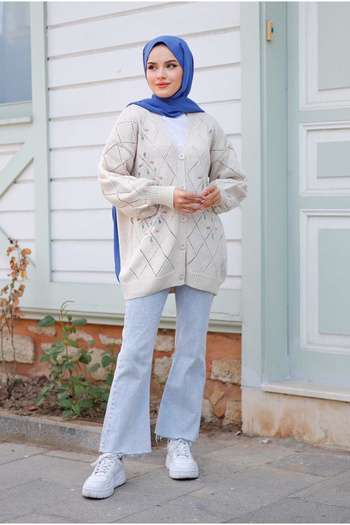Pamuk Butik Women's Star Patterned Buttoned Knitwear Cardigan