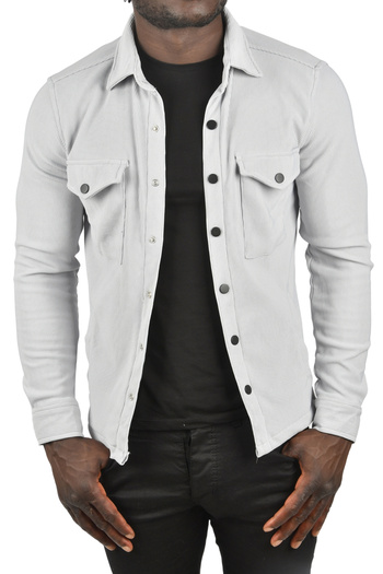 DeepSEA Men's Gray Knitted Fabric Shirt Collar Pocket Snap Slim Fit Sports Jacket 2500558