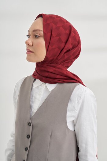 ARMANDA Cotton Monogram Geometric Pattern Shawl - Claret Red