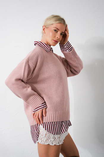 Domoda Low Shoulder Crew Neck Oversize Knitwear Women's Sweater