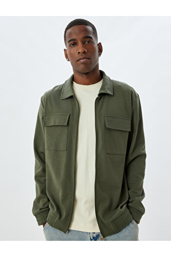 Koton Long Sleeve Cotton Blend Shirt Jacket with Flap Pocket Detail