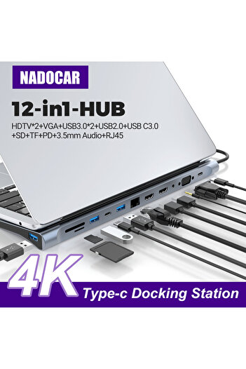 Choice 12 In 1 USB-C Docking Station, Aluminum Shell Type-C HUB With HDMI*2+PD 100W+USB 2.0/3.0+SD+TF+RJ...