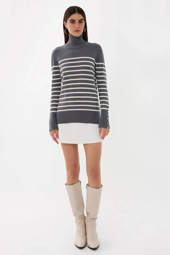 Hiccup Striped Button Detailed Knitwear Sweater