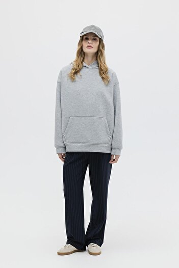 KADRİYE BAŞTÜRK Gray Hooded Raised Sweatshirt