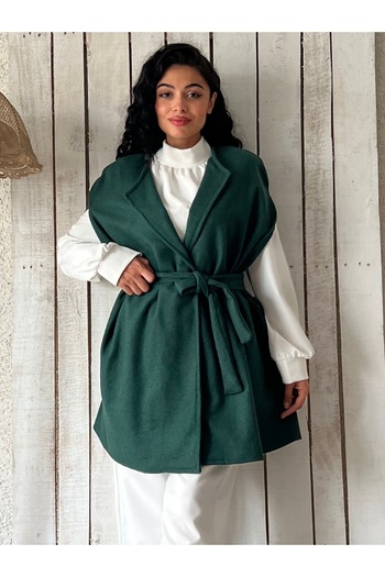 KÜÇÜĞÜM BUTİK Emerald Green Stamped Poncho