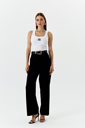 Tuba Butik Clamp High Waist Palazzo Black Women's Trousers