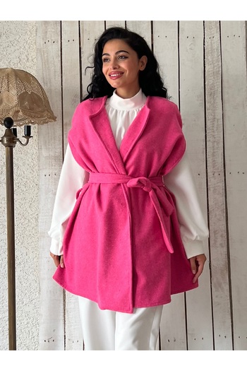 KÜÇÜĞÜM BUTİK Fuchsia Pink Stamped Poncho