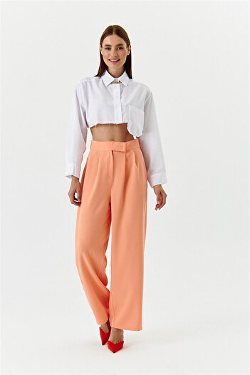 Tuba Butik Velcro Detailed Palazzo Fawn Women's Trousers