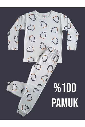 Çamaşır Bahçesi Vzorovaný dětský pyžamový set s dlouhým rukávem - # Dětské pyžamo s potiskem # Laundry Garden # Pyžamo Penguin2Pattern