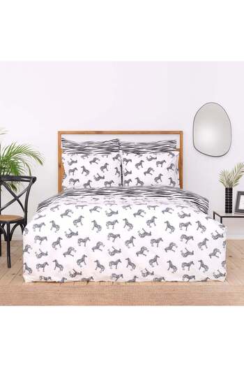 Sarah Anderson Zebra Black 100% Cotton Single Duvet Cover and Pillowcase Set