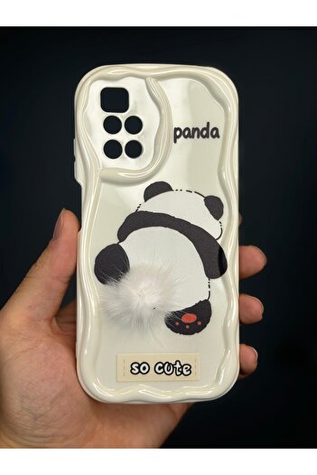 Fibaks Redmi 10 2022 Compatible Case Designed Patterned Camera Protected Panda White Tassel Silicone Cover with Case Design