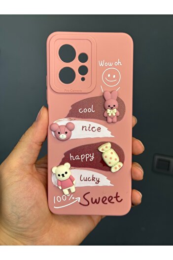 Fibaks Redmi Note 12 4g Compatible Case Designed Patterned Camera Protection Rabbit Pink Soft Silicone Cover
