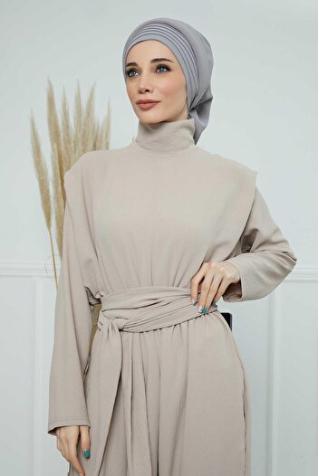 Aisha's Design Pileli Tasarım Aerobin Hazır Türban,HT-108A,Gri