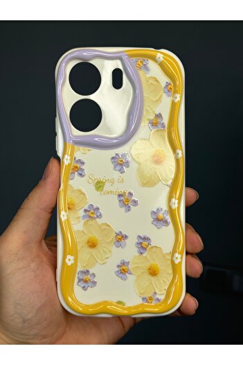 Fibaks Redmi 13C Compatible Case Designed Patterned Camera Protection Daisy Flower Colored Silicone Cover
