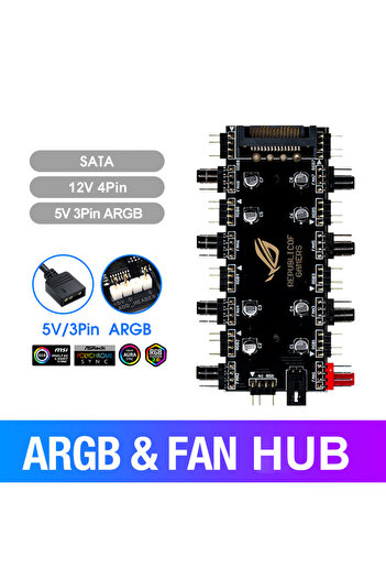 ALLOYSEED موزع 5V3PIN SATA 5V/3 Pin ARGB 12V/4Pin RGB Fan PWM HUB من 1 إلى 8 طرق لشريط LED للوحة الأم للكمبيوتر الشخصي