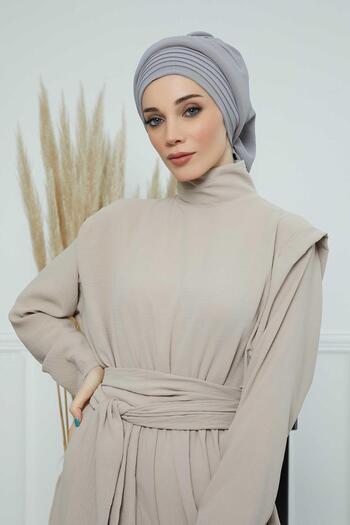 Aisha's Design Pleated Design Aerobin Ready Turban,Ht-108A,Grey