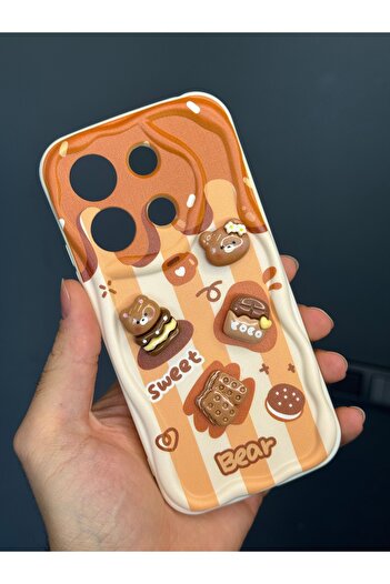 Fibaks Redmi Note 13 4g Case Designed Patterned Camera Protection Teddy Bear Biscuit Color Cofffe Silicone Cover