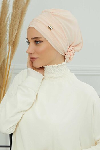 Aisha's Design Έτοιμο τουρμπάνι από σιφόν με αξεσουάρ, HT-95S, HT-95S, Μπεζ