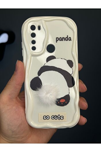 Fibaks Redmi Note 8 Compatible Case Designed Patterned Camera Protection Panda White Tassel Silicone Cover