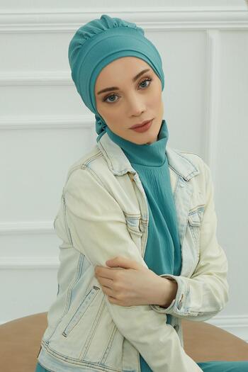 Aisha's Design Pleated Aerobin Ready Turban, Ht-91, Mint Green