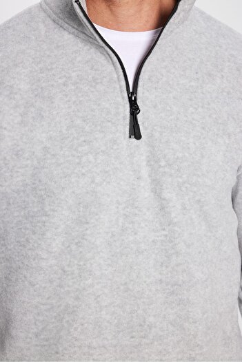 Tudors Unisex Standart Fit Anti-pilling Tüylenme Yapmayan Soğuk Geçirmez Gri Dik Bato Yaka Polar Sweatshirt