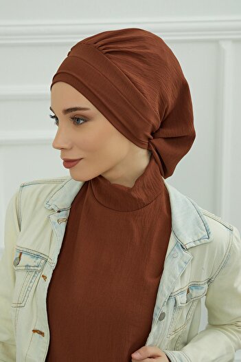 Aisha's Design Pleated Aerobin Ready Turban,Ht-91,Dark Brown